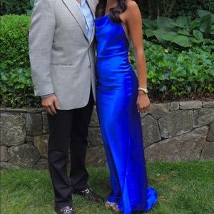 sapphire blue satin maxi dress